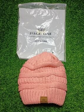 Page One Cozy Pink Cable-Knit Beanie Hat - New, One Size